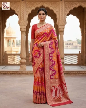 Crimson Red Rangkat Katan Silk Kadwa Banarasi Saree with Sona Rupa Zari