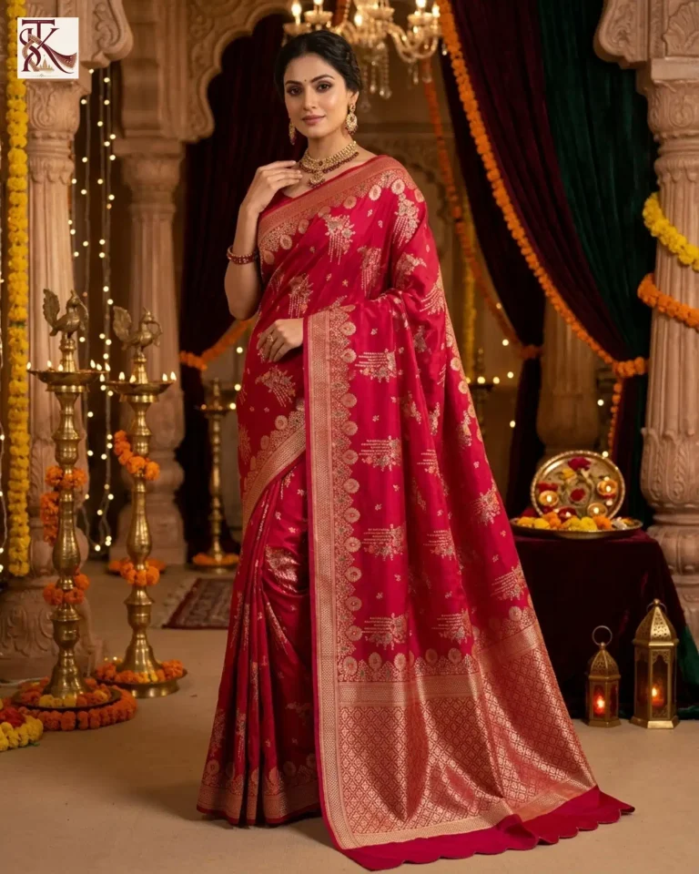 Deep Rani Pink Katan Silk Kadwa Meenakari Banarasi Saree with Gold Zari