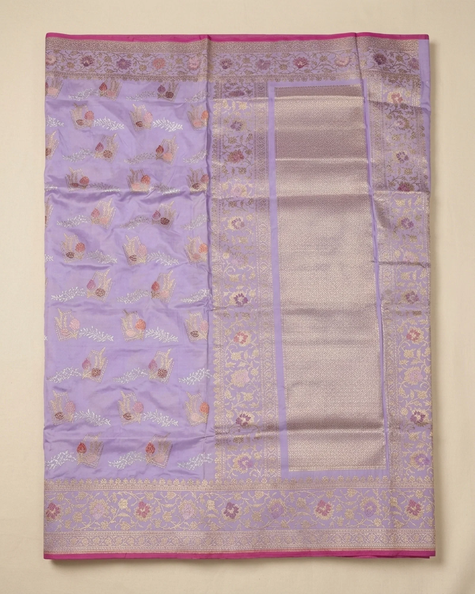 Actual Lavender Katan Silk Kadwa Meenakari Banarasi Saree