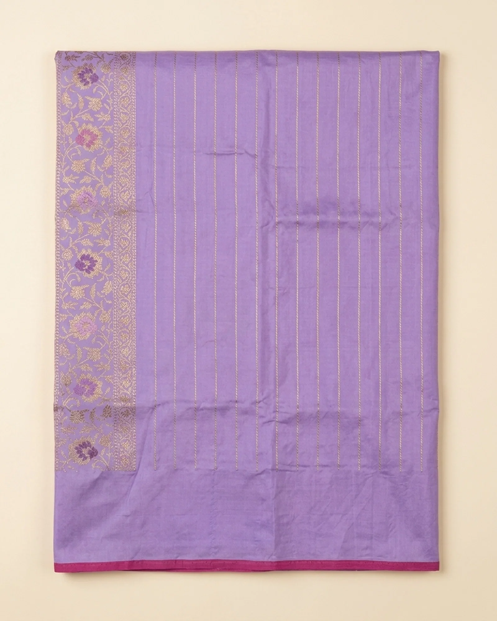 Matching Lavender unstitched blouse piece with woven Zari border