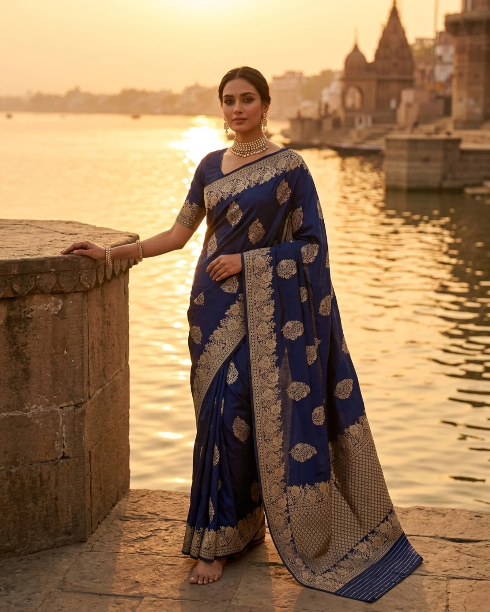 Midnight Navy Katan Silk Kadwa Meenakari Banarasi Saree at Banarasi ghat