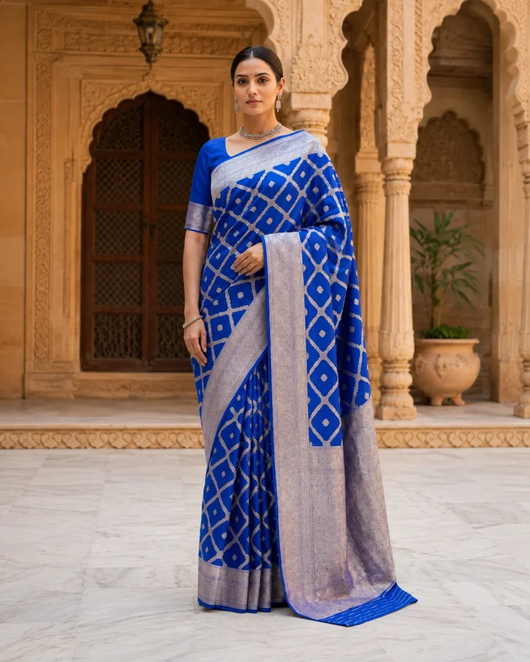 Royal Blue Katan Silk Kadwa Banarasi Saree full-length front view